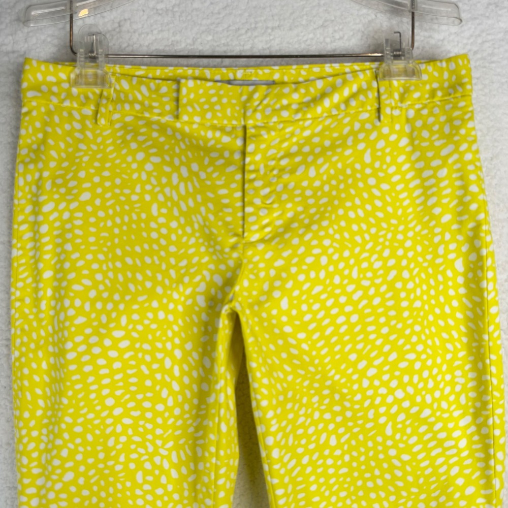 Gap Women Yellow White Abstract Dot Slim Cropped Stretch Pants Size 6 Mid Rise